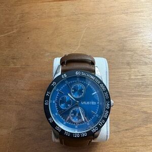 Unlisted Men's Watch with Blue Dial and Brown Strap